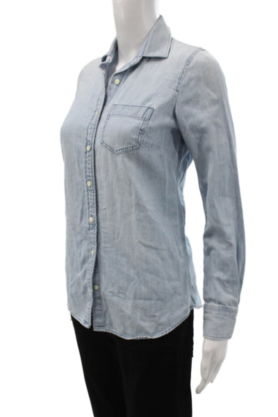 J Crew Women Basic Collared Blue Cotton Long Sleeve Button Up Top Size 2XS