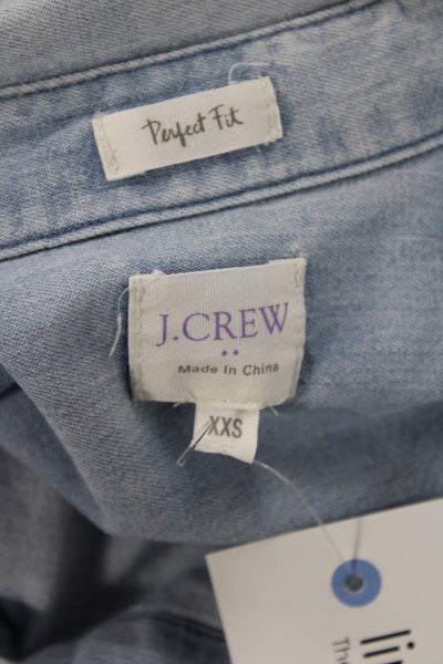J Crew Women Basic Collared Blue Cotton Long Sleeve Button Up Top Size 2XS