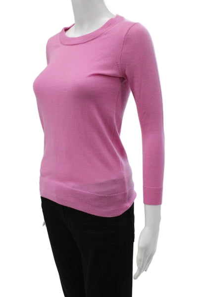 J Crew Womens Pink Merino Wool Crewneck Pullover Sweater Long Sleeve Size 2XS