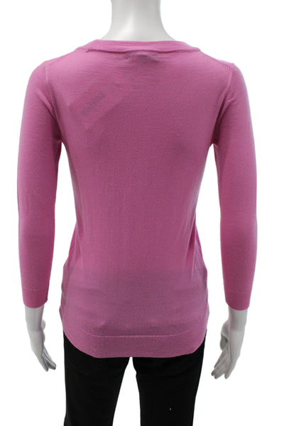 J Crew Womens Pink Merino Wool Crewneck Pullover Sweater Long Sleeve Size 2XS