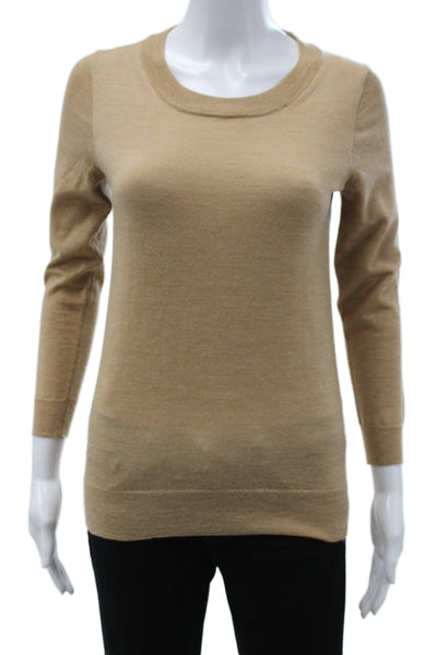 J Crew Women Beige Wool Scoop Neck Pullover Sweater Long Sleeve Size XS