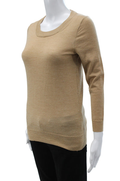 J Crew Women Beige Wool Scoop Neck Pullover Sweater Long Sleeve Size XS