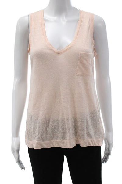 J Crew Womens Linen V-Neck Sleeveless Basic Tank Pink Size 2XS