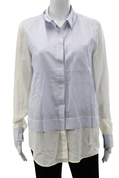 Vince Women Basic Striped Cotton Collared Button-Up Long Sleeve Blue Size 8
