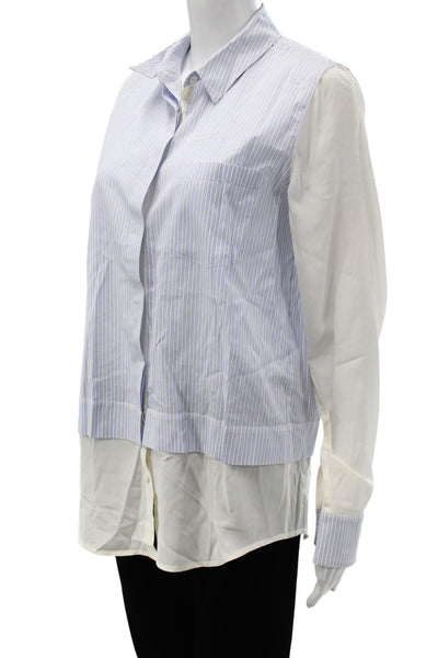 Vince Women Basic Striped Cotton Collared Button-Up Long Sleeve Blue Size 8