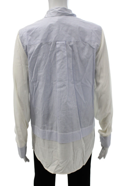 Vince Women Basic Striped Cotton Collared Button-Up Long Sleeve Blue Size 8