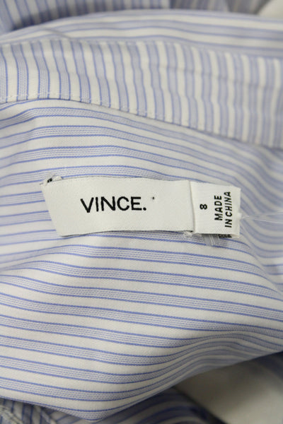 Vince Women Basic Striped Cotton Collared Button-Up Long Sleeve Blue Size 8