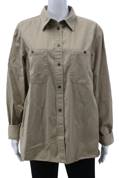 LRL Lauren Jeans Women Collared Button-Up Beige Cotton Long Sleeve Size XL