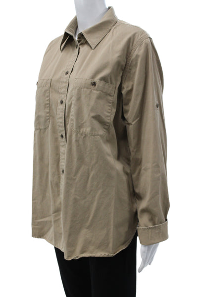 LRL Lauren Jeans Women Collared Button-Up Beige Cotton Long Sleeve Size XL