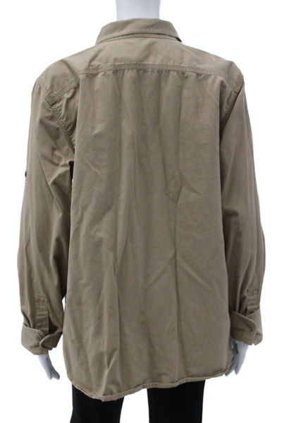 LRL Lauren Jeans Women Collared Button-Up Beige Cotton Long Sleeve Size XL