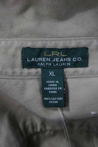 LRL Lauren Jeans Women Collared Button-Up Beige Cotton Long Sleeve Size XL