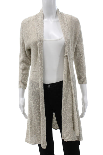 Eileen Fisher Women Cardigan V Neck 3/4 Sleeve Beige Linen Blend Size S
