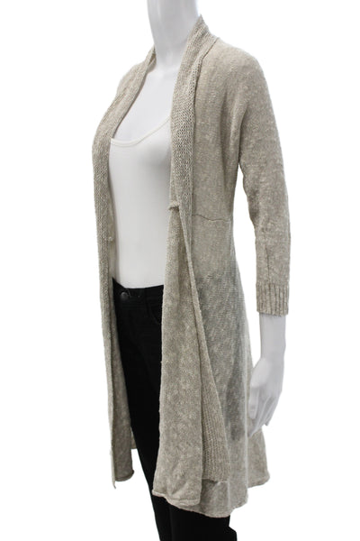 Eileen Fisher Women Cardigan V Neck 3/4 Sleeve Beige Linen Blend Size S