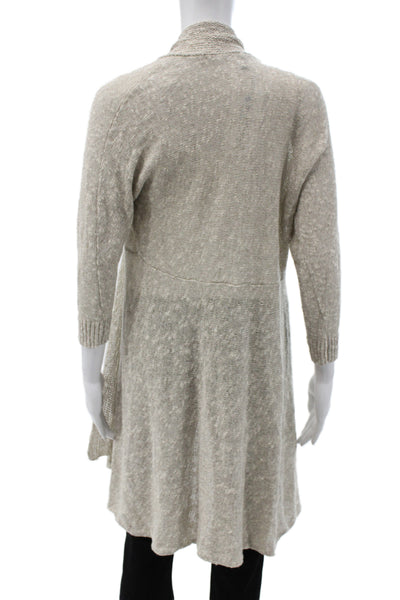Eileen Fisher Women Cardigan V Neck 3/4 Sleeve Beige Linen Blend Size S