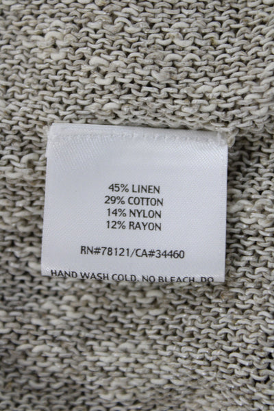 Eileen Fisher Women Cardigan V Neck 3/4 Sleeve Beige Linen Blend Size S