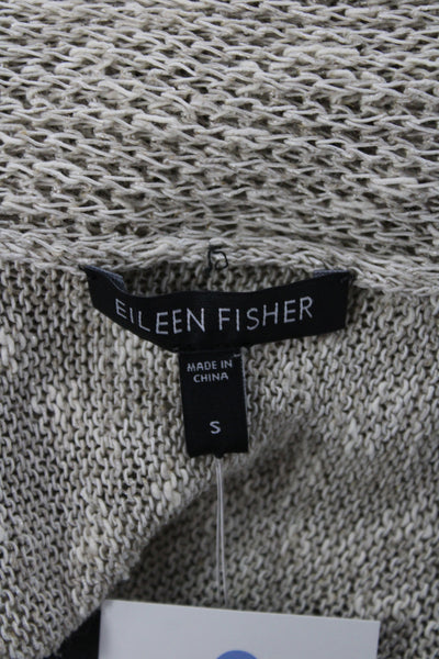 Eileen Fisher Women Cardigan V Neck 3/4 Sleeve Beige Linen Blend Size S