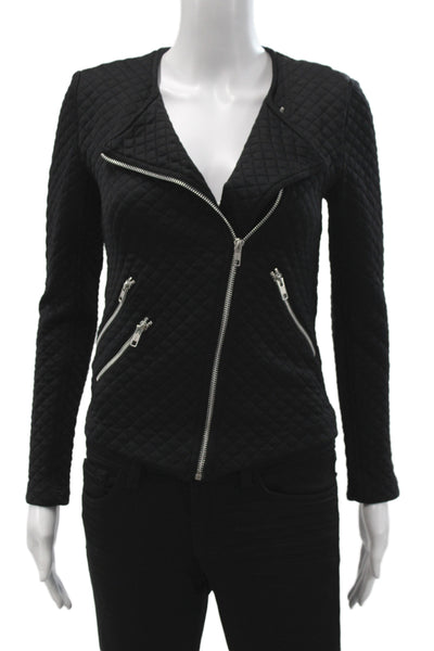 Generation Love Women Biker Jacket Black Zip Argyle Nylon Long Sleeve Size XS