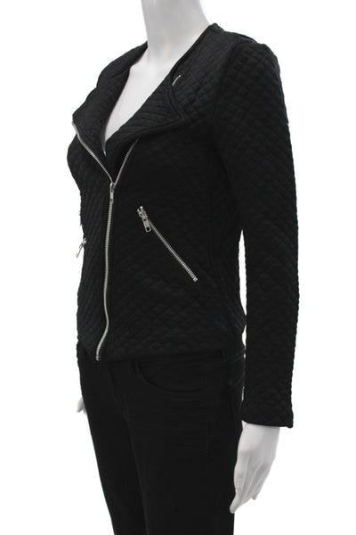 Generation Love Women Biker Jacket Black Zip Argyle Nylon Long Sleeve Size XS