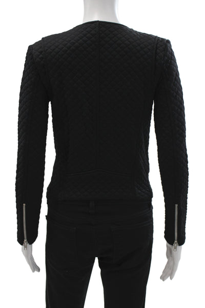 Generation Love Women Biker Jacket Black Zip Argyle Nylon Long Sleeve Size XS