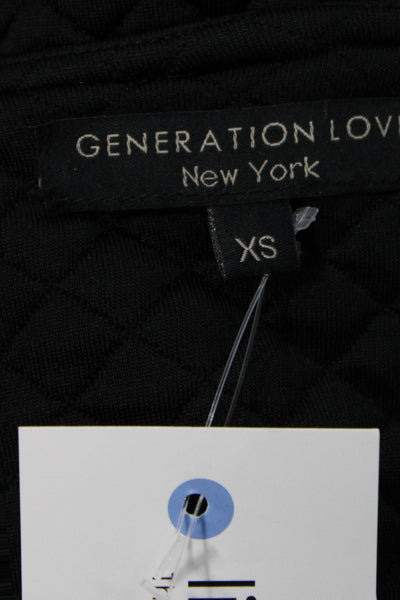 Generation Love Women Biker Jacket Black Zip Argyle Nylon Long Sleeve Size XS