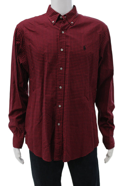 Ralph Lauren Mens Cotton Collared Button Front Shirt Red Size XL