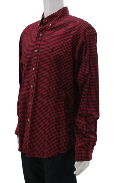 Ralph Lauren Mens Cotton Collared Button Front Shirt Red Size XL