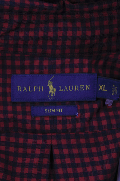 Ralph Lauren Mens Cotton Collared Button Front Shirt Red Size XL