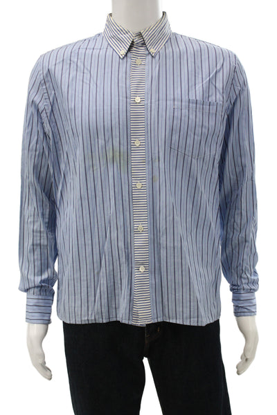 Marni Mens Cotton  Striped Button Front Shirt Blue Size 48