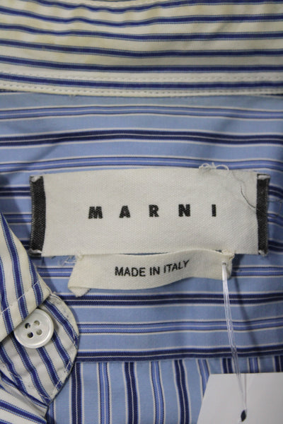 Marni Mens Cotton  Striped Button Front Shirt Blue Size 48