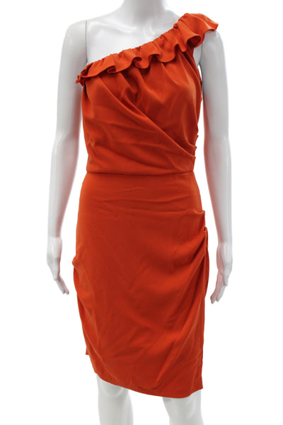 Badgley Mischka Womens Sheath Cocktail One Shoulder Orange Dress Size S