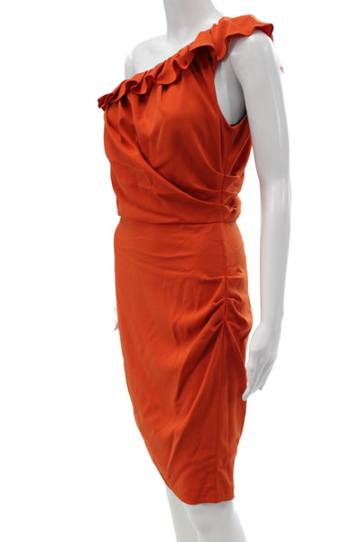 Badgley Mischka Womens Sheath Cocktail One Shoulder Orange Dress Size S