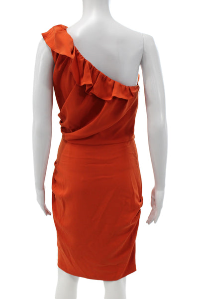 Badgley Mischka Womens Sheath Cocktail One Shoulder Orange Dress Size S