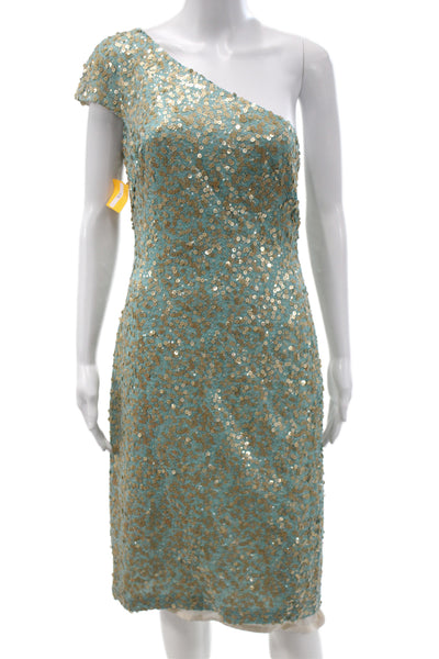 Badgley Mischka Women Sheath One-Shoulder Sequin Midi Dress Green Size S