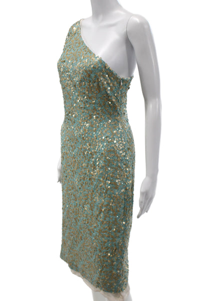 Badgley Mischka Women Sheath One-Shoulder Sequin Midi Dress Green Size S