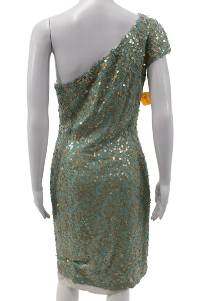 Badgley Mischka Women Sheath One-Shoulder Sequin Midi Dress Green Size S