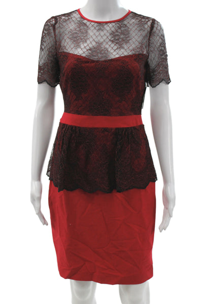 Belle Badgley Mischka Womens Pencil Dress Black Floral Cocktail Size 4