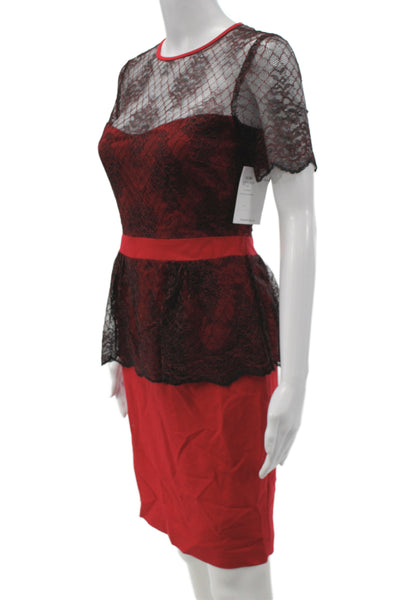 Belle Badgley Mischka Womens Pencil Dress Black Floral Cocktail Size 4