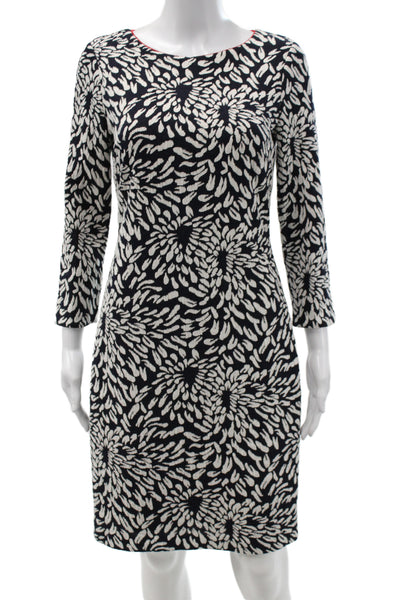 Badgley Mischka Women Sheath Dress Black Boatneck 3/4sleeve Floral Short Size 4