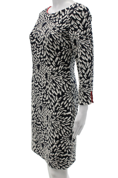 Badgley Mischka Women Sheath Dress Black Boatneck 3/4sleeve Floral Short Size 4