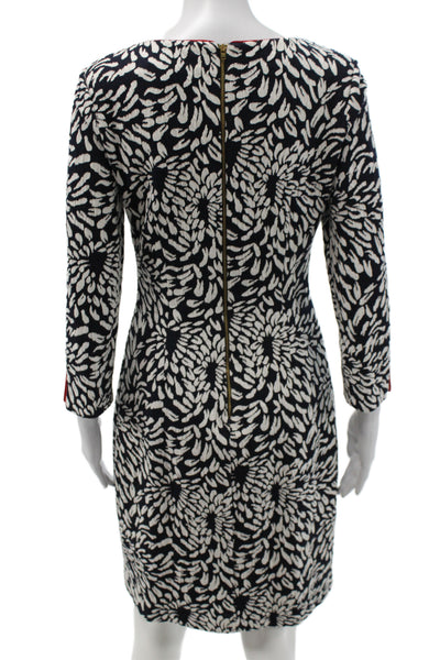 Badgley Mischka Women Sheath Dress Black Boatneck 3/4sleeve Floral Short Size 4