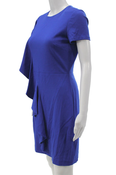 Belle Badgley Mischka Women Sheath Dress Blue Short Sleeve Crew Neck Zip Size 4