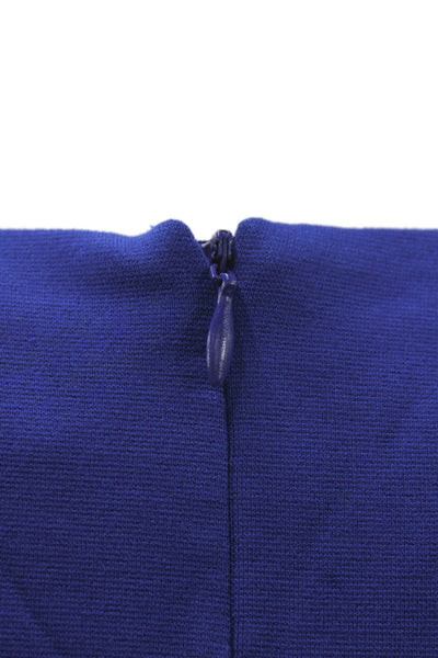 Belle Badgley Mischka Women Sheath Dress Blue Short Sleeve Crew Neck Zip Size 4