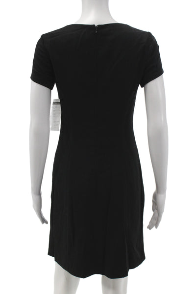 Belle Badgley Mischka Womens Beaded Black Sheath Short Sleeve Dress Size 4