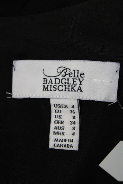 Belle Badgley Mischka Womens Beaded Black Sheath Short Sleeve Dress Size 4