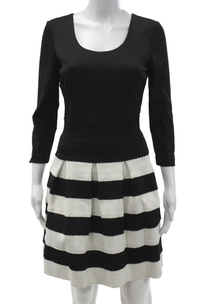 Belle Badgley Mischka Womens Fit & Flare Dress Black Scoop Neck 3/4Slv Size S