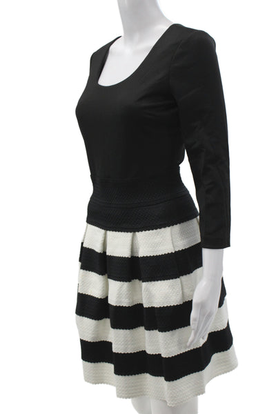 Belle Badgley Mischka Womens Fit & Flare Dress Black Scoop Neck 3/4Slv Size S