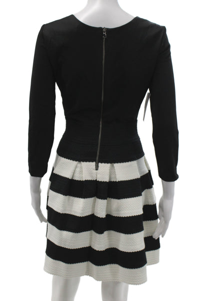 Belle Badgley Mischka Womens Fit & Flare Dress Black Scoop Neck 3/4Slv Size S