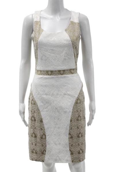 Badgley Mischka Women Sheath Midi Dress Gold Scoop Neck Polyester Zip Size 4