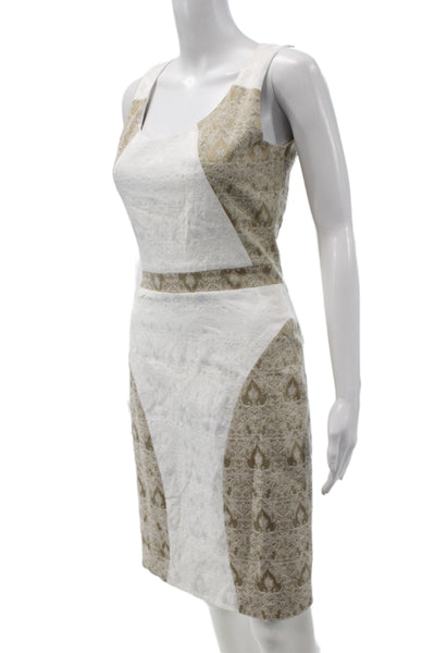 Badgley Mischka Women Sheath Midi Dress Gold Scoop Neck Polyester Zip Size 4