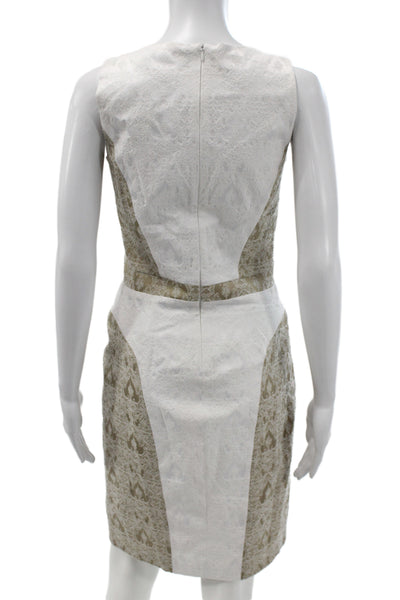 Badgley Mischka Women Sheath Midi Dress Gold Scoop Neck Polyester Zip Size 4